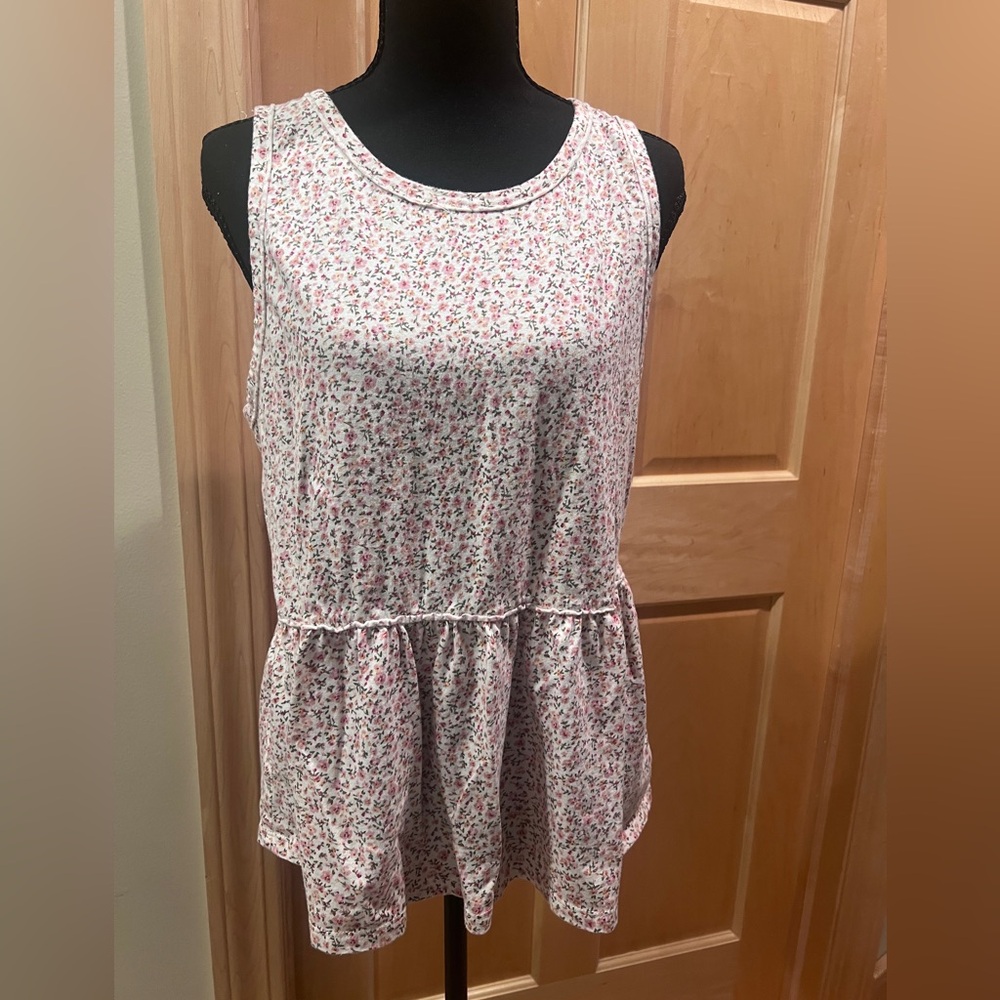 American Eagle Outfitters Women’s Pink Ditsy Floral Peplum Tank Top L Cottage